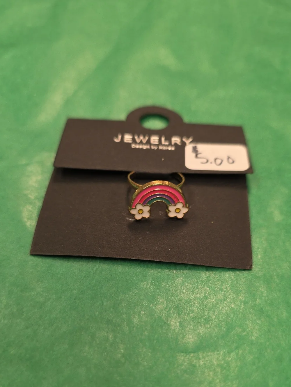 Pink Rainbow Ring with White Flowers